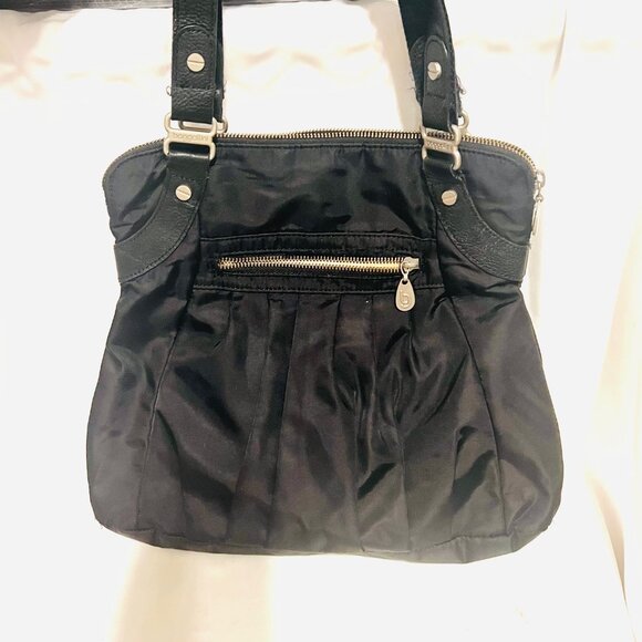 Baggalini Shoulder Tote Bag/purse-Black/Tan-Lightweight-Roomy-Zip up top - Picture 2 of 14